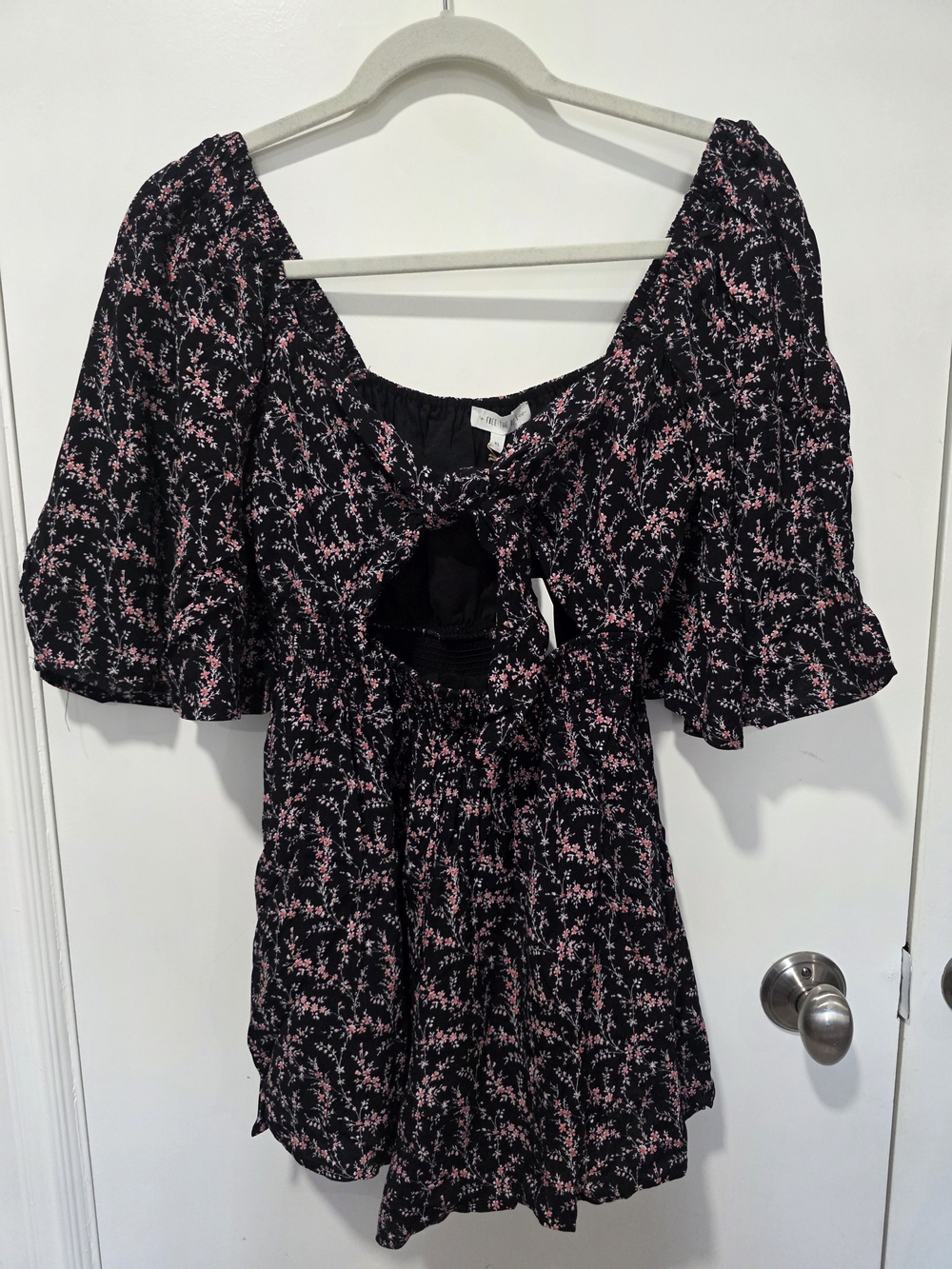 Free The Roses Tie Front Puff Sleeved Floral Romper